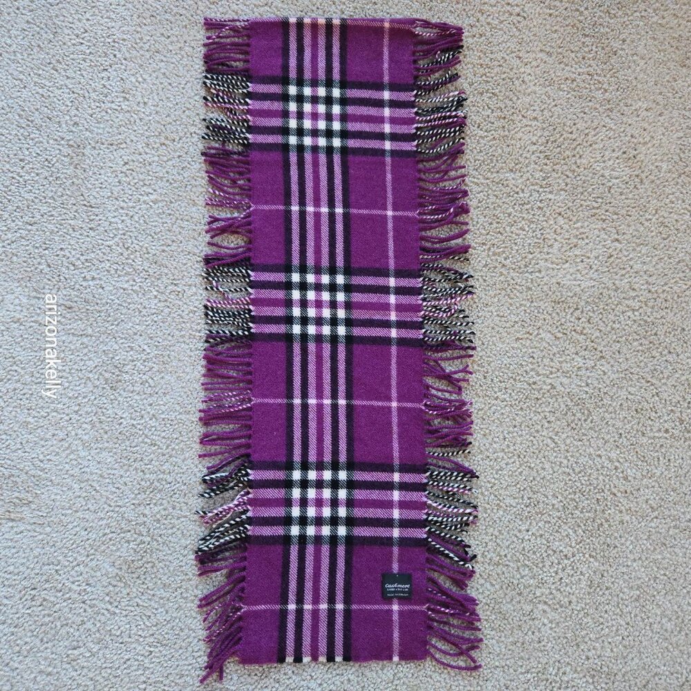 Cashmere Purple Plaid Fringed Scarf Lord & Taylor - Picture 3 of 12